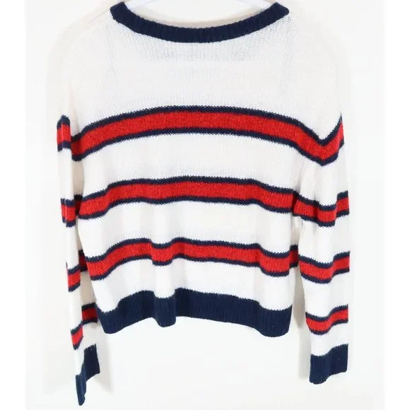DIVIDED BY H&M Size L Red White Navy Blue Striped Cropped Pullover Sweater - Picture 3 of 5